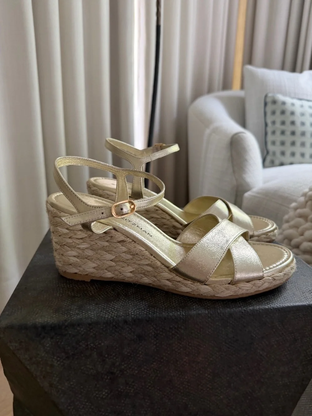 Stuart Weitzman Dayna Leather Espadrille Sandals Metallic